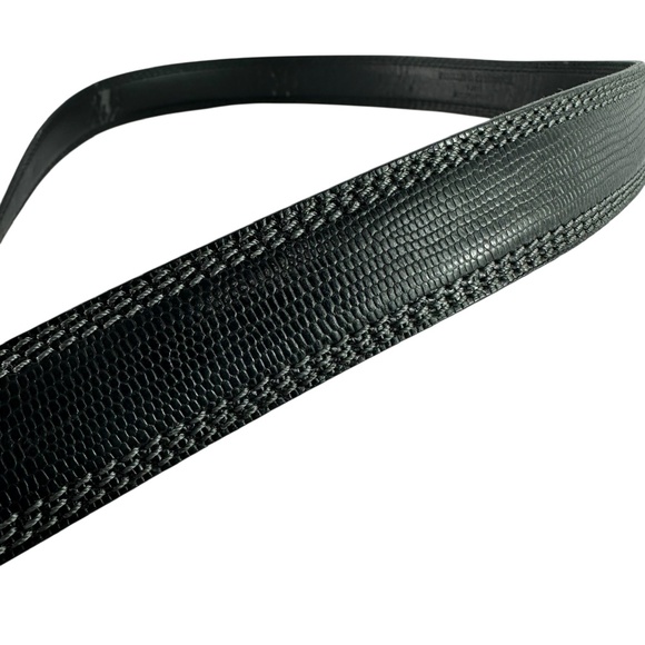 Vintage PHILIPPE CHARRIOL Rope Black Genuine Leather Lizard Pattern Belt Size 42 - Picture 10 of 12